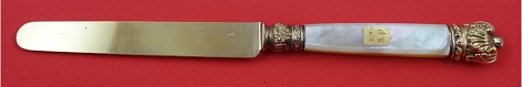 Dessert Knife vermeil w/ sterling blades, mother of pearl handles w/ vermeil cap 950 silver 7 7/8